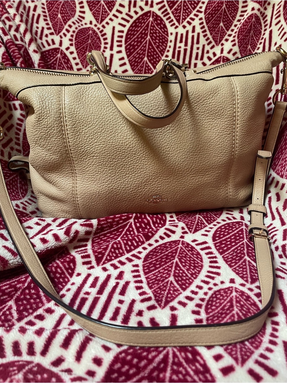 Coach Isabella  Pebbled Leather Convertable Satchel in Light Beige
